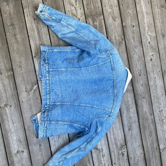 Vintage 1971 Orange Tab Levis Sherpa Denim Jacket Size 44 Large Blue - Picture 14 of 16